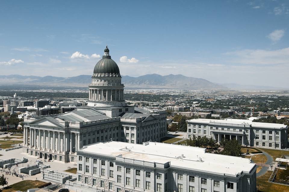 Drone shot of the Utah Capitol