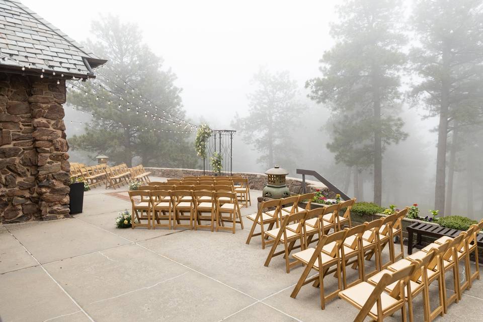 Foggy Fireside Patio Ceremony
