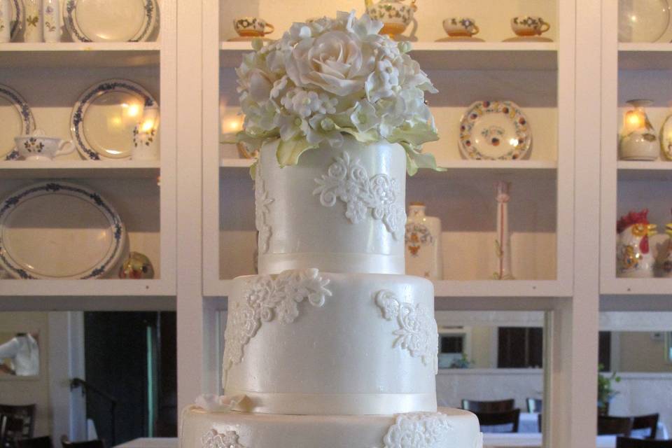 Floral and Lace Wedding Cake by Let's Do Cake!