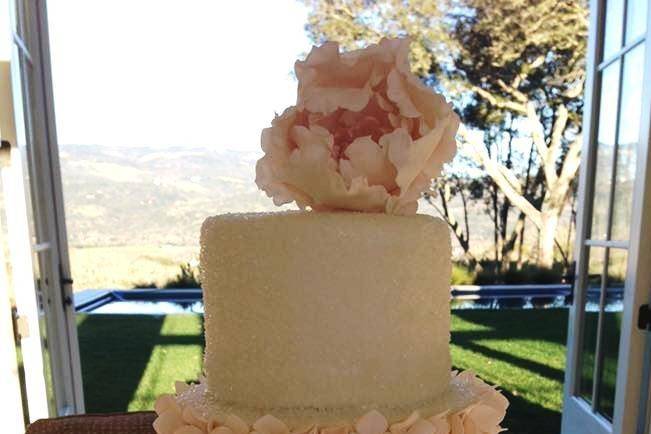 Blush Sugar Peony & Hydrangea Cake. By Let's Do Cake!