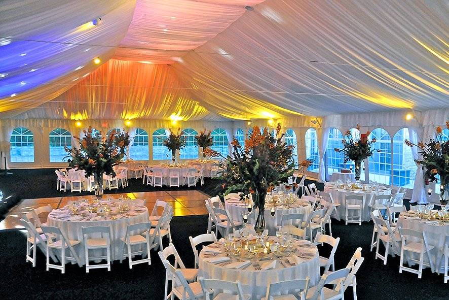 Reception tent setup