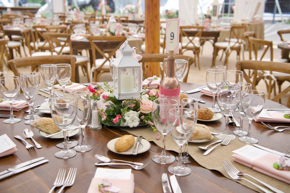 Lantern with flower centerpiece