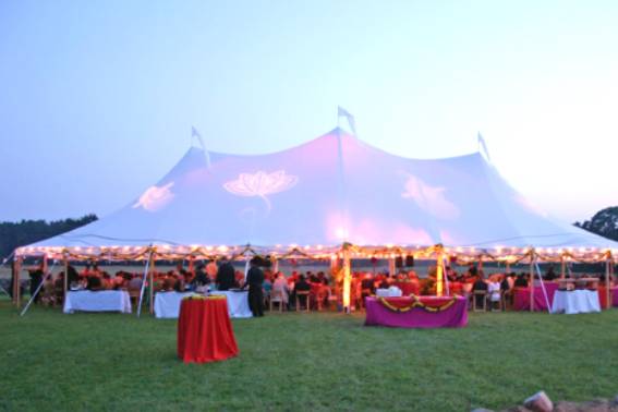 Sailcloth tent with gobo lights