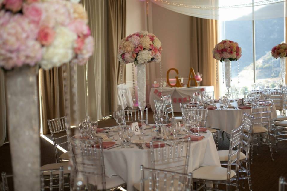 Table setup with flower centerpiece