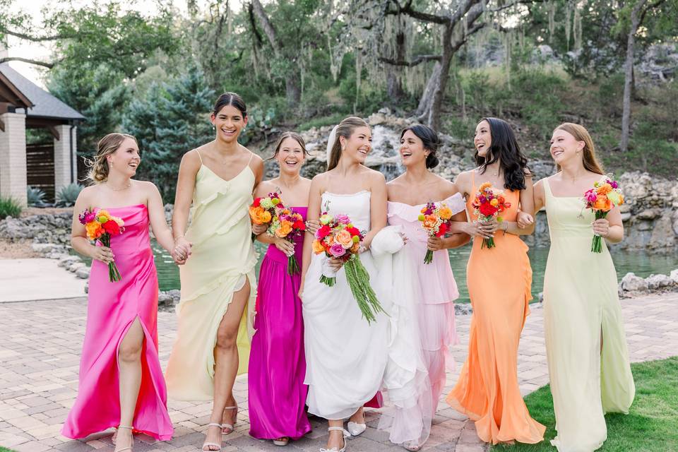 Bridesmaids walking