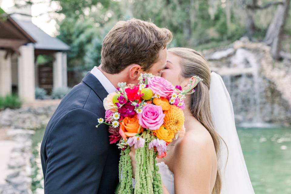 Newlyweds kissing