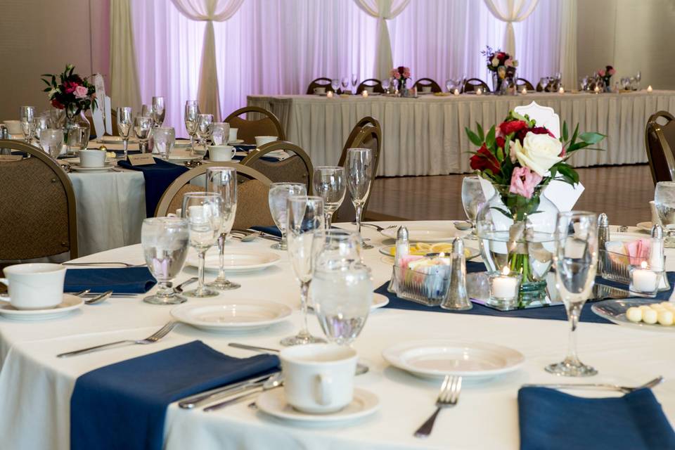 White table setup with a touch of blue