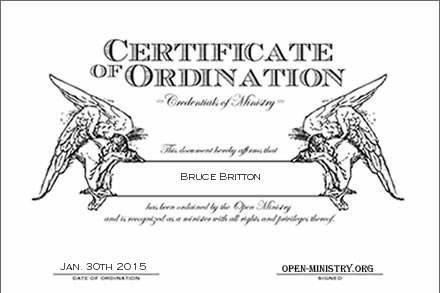 Certification of Ordination from Open Ministry