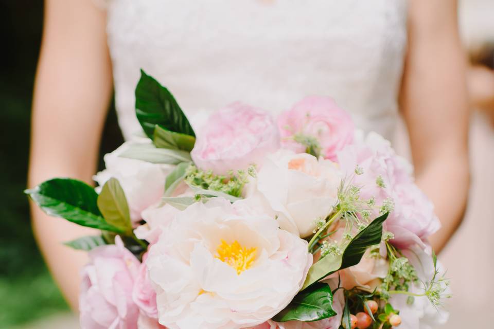 The bride holding her bouquet