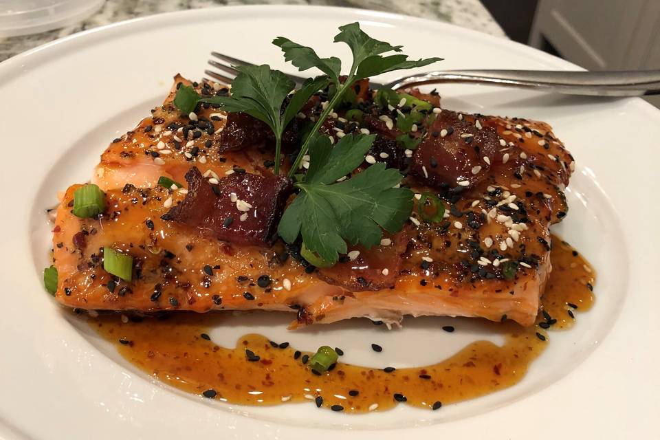 Grilled salmon dinner