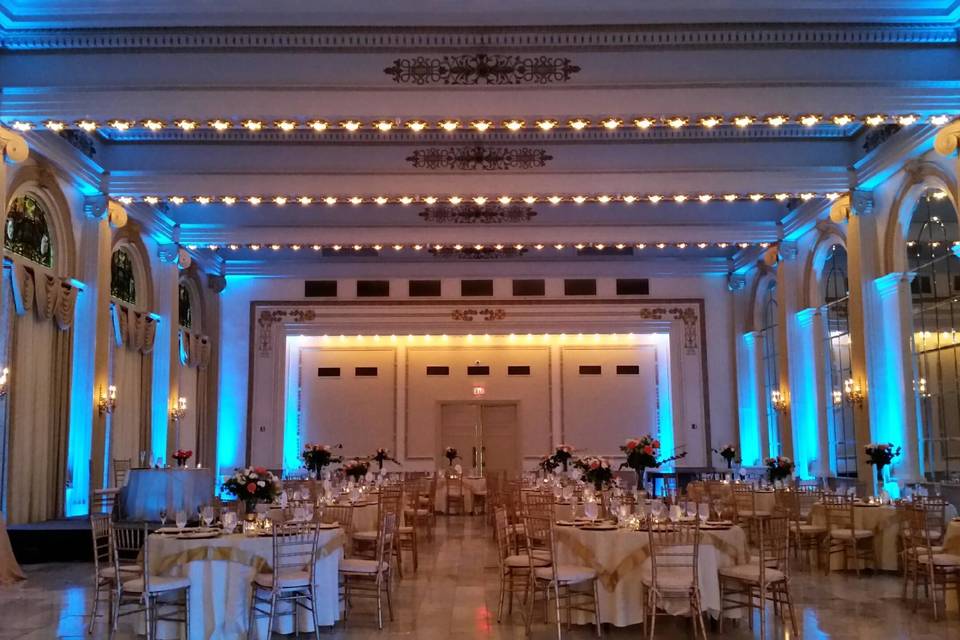 Blue reception hall uplights