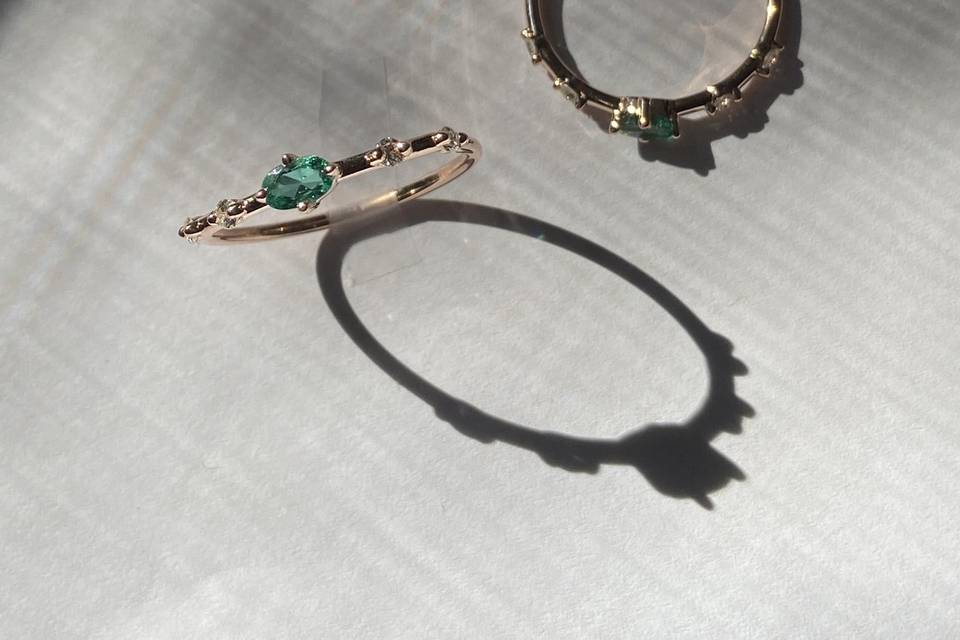 Rose gold and emerald pair