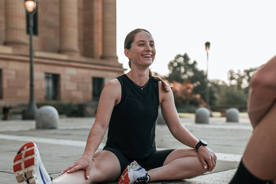 Stretching and smiling