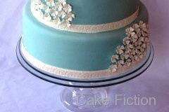 Blue Wedding Cake with Hydrangea Bouquet