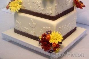 Fall Wedding Cake with Chrysanthemums and Dahlias