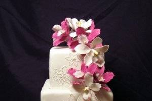 Magenta Orchids Wedding Cake with Snowflakes