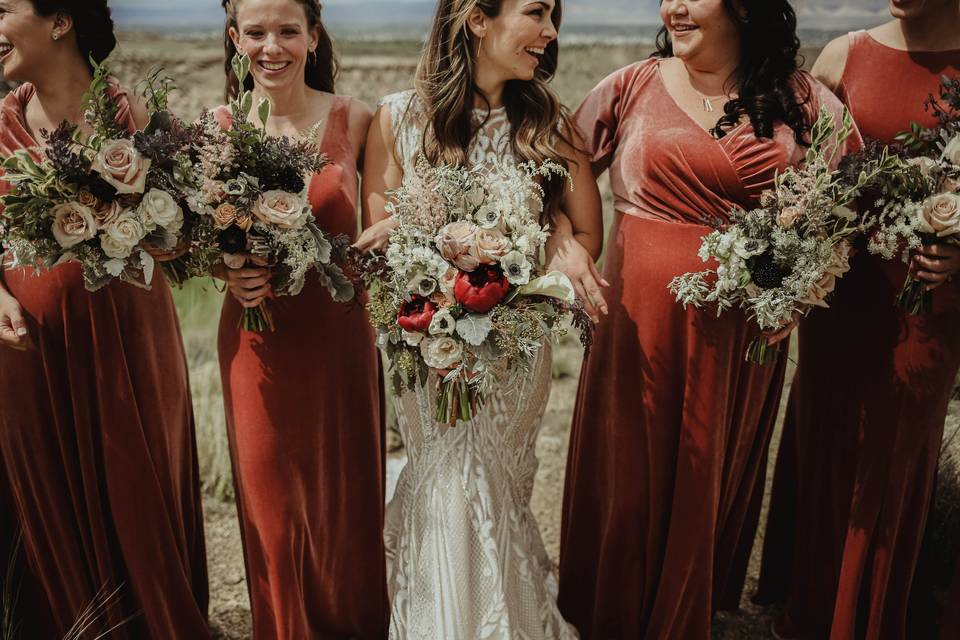 Velvet bridesmaids dresses