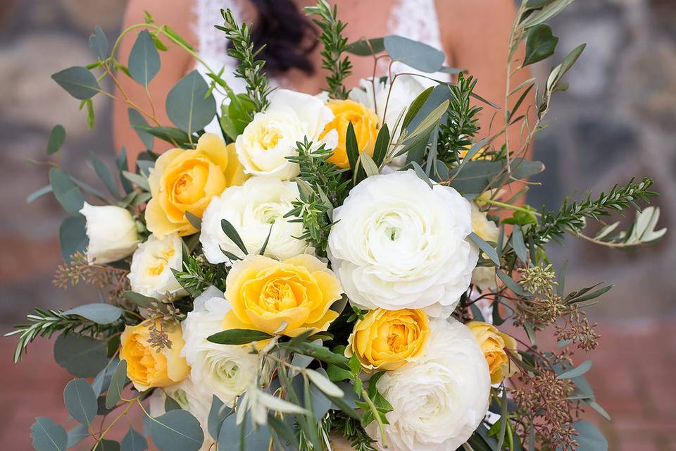 The bride holding her bouquet