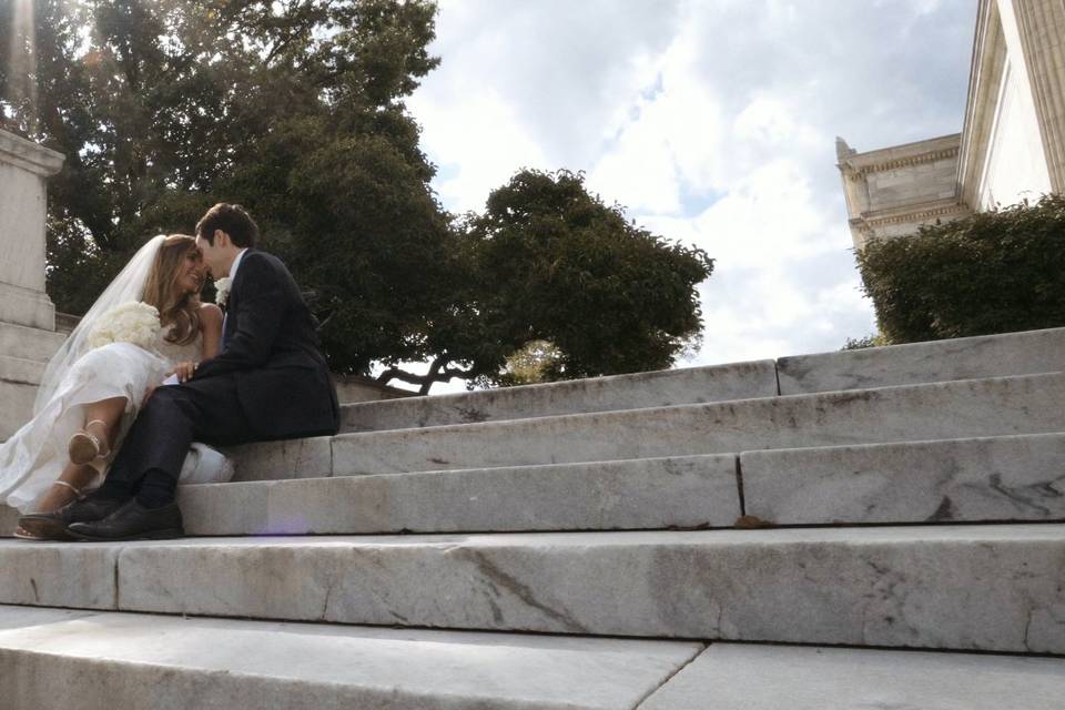 Siting on some steps