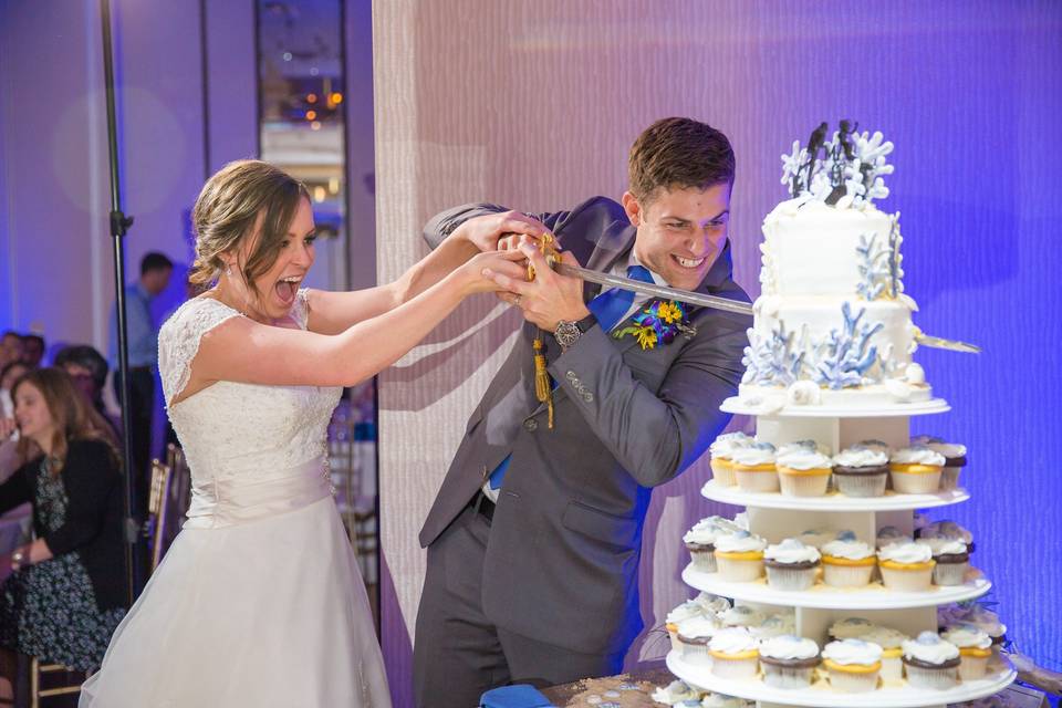 Cake cutting with sword