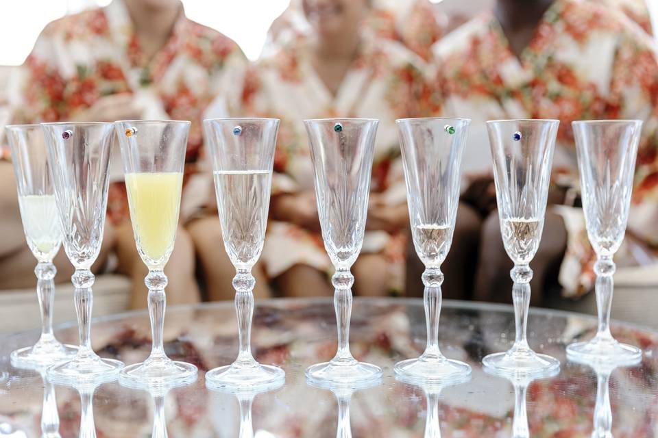 Line of champagne flutes