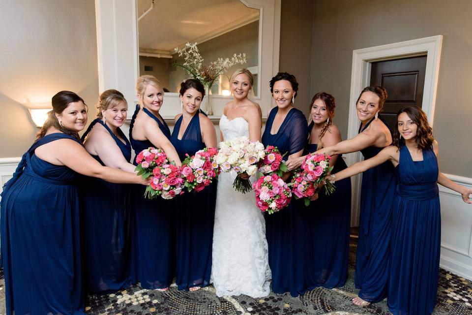 Bouquets of the bride, maid of honor, and bridesmaids