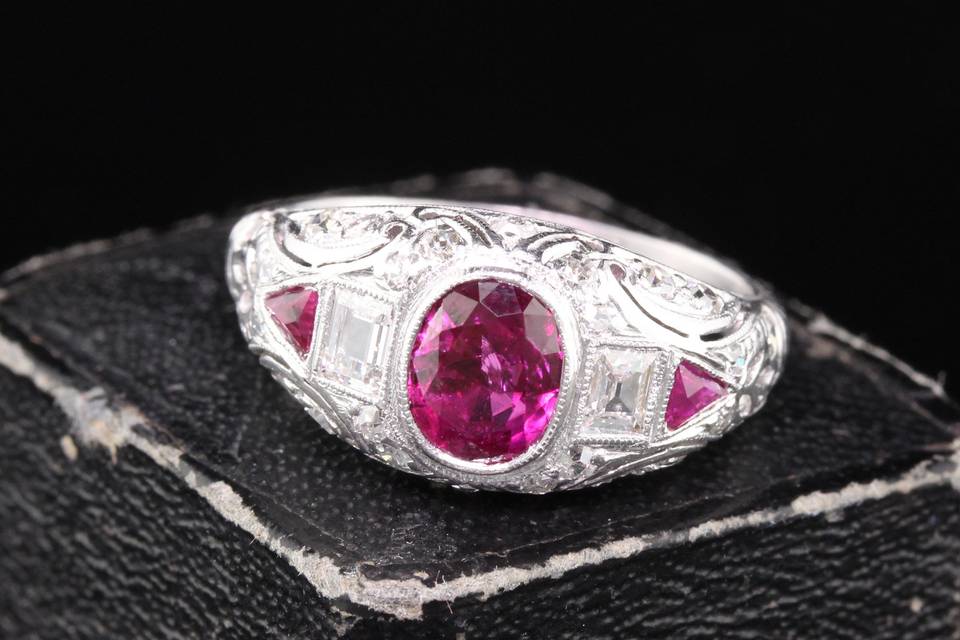 Art deco Burmese ruby ring