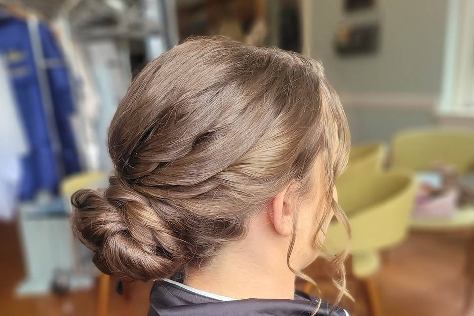 Curled and braided updo right