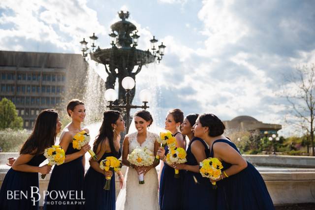 Jessica and her bridesmaids (blue and yellow wedding)