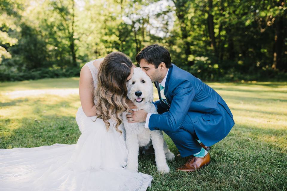 Newlyweds with their dog