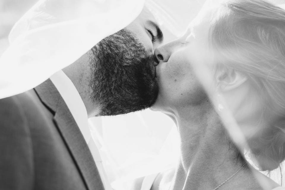 Couple kissing under the veil