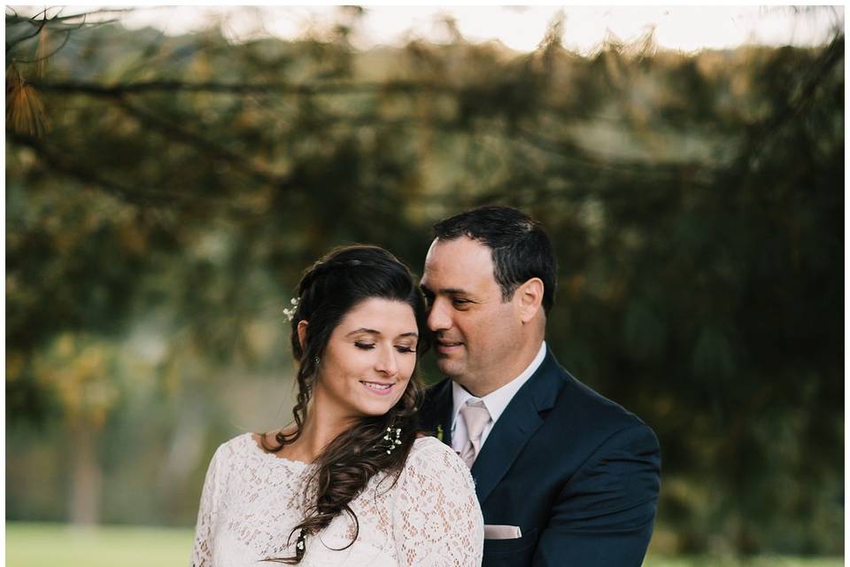 Newlyweds with a bouquet