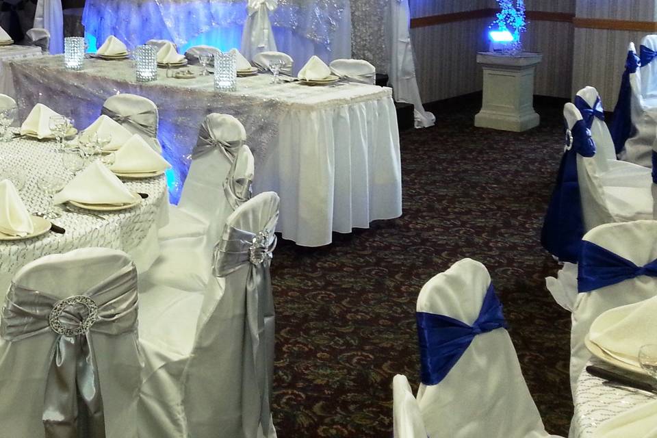 Table Settings - our linens, pipe and drape