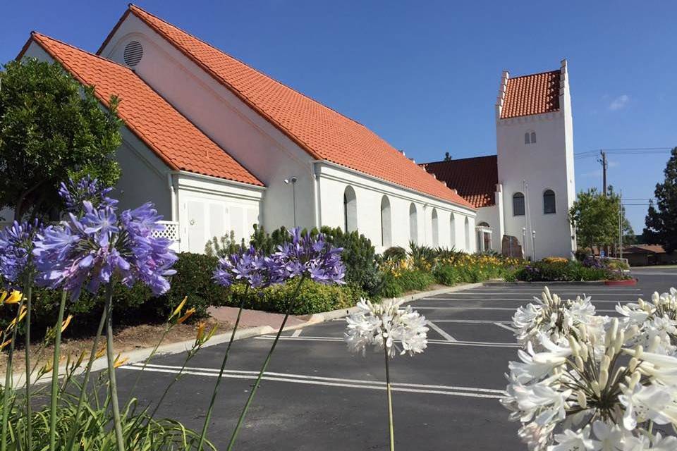 Parking and exterior of The Danish Church & Cultural Center