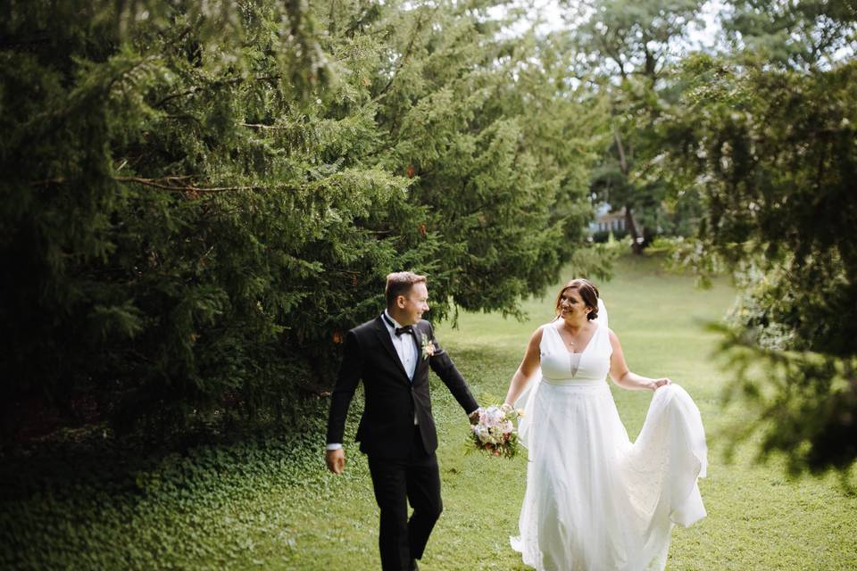 Groom and Bride taking a walk