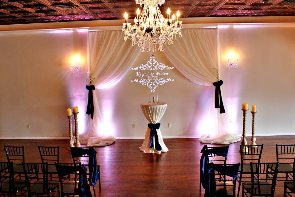 Indoor wedding ceremony setup