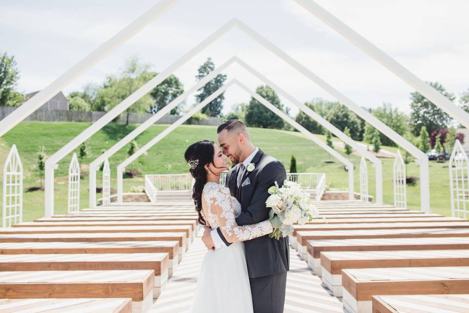 Newlyweds embracing each other