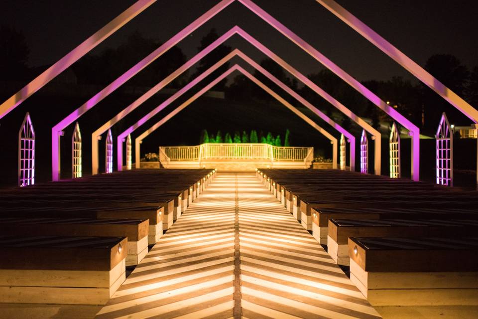 Open air chapel at night