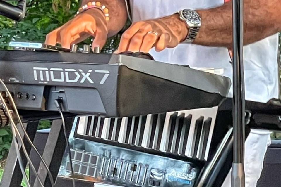 Closeup of musician playing the keyboard