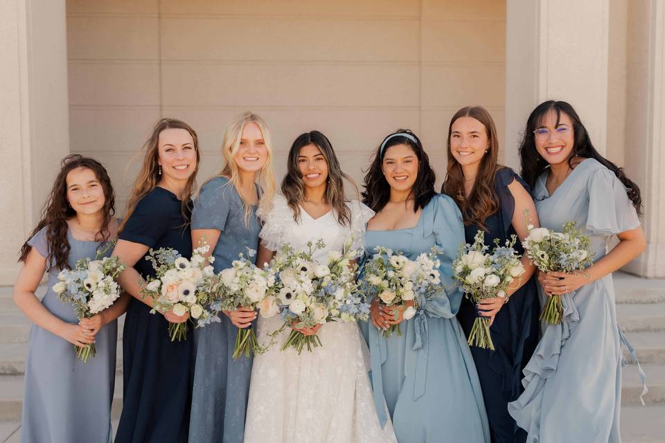 Blue and White Bridal Party