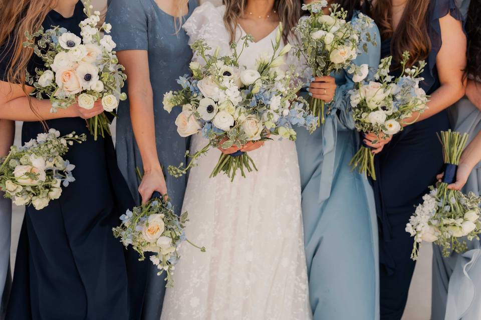 Blue and White Bridal Party