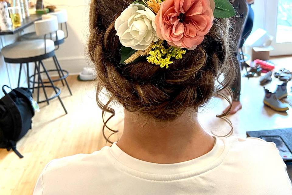 Low bun and flowers
