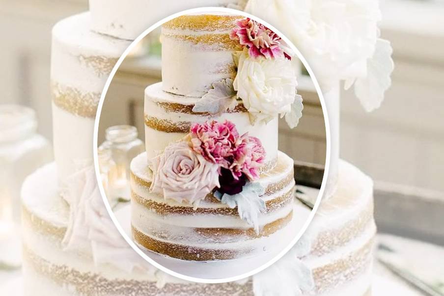 Custom 'naked' cake with floral decor