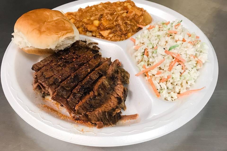 Sliced brisket with sides