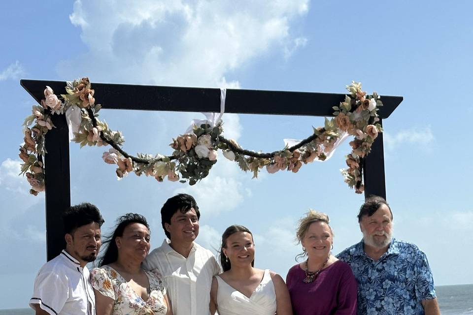 Beach wedding family