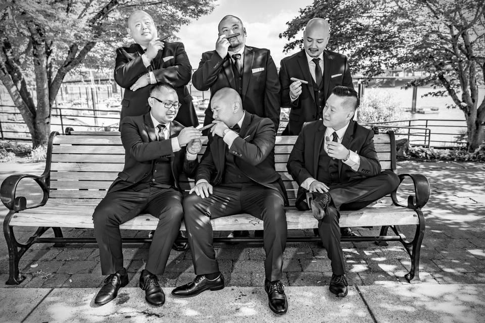 Groomsmen socializing