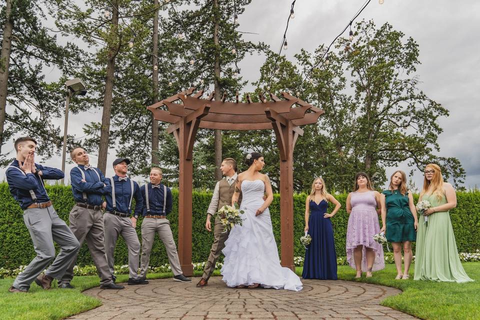 Groomsmen socializing