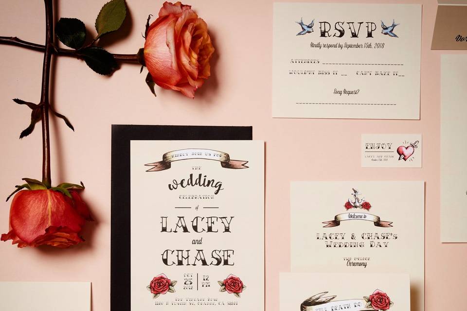 Rose themed wedding invite