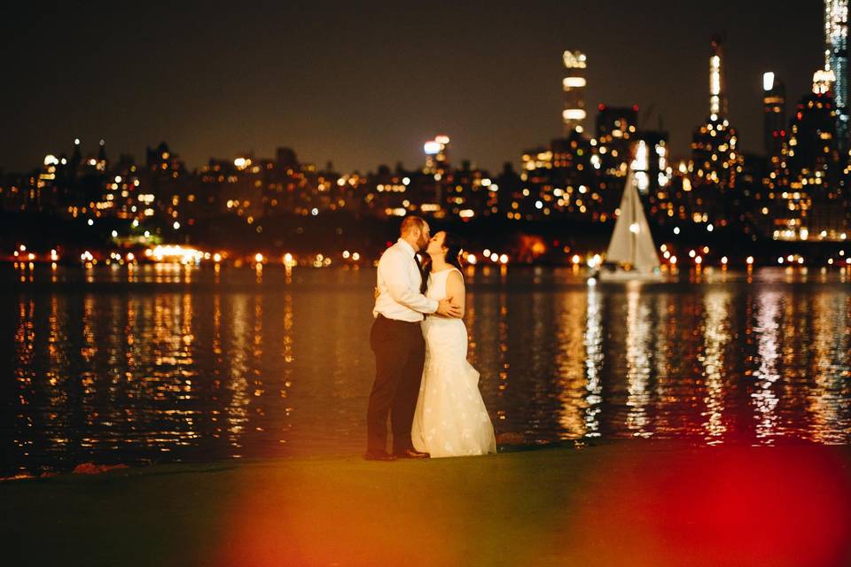 City groom and bride