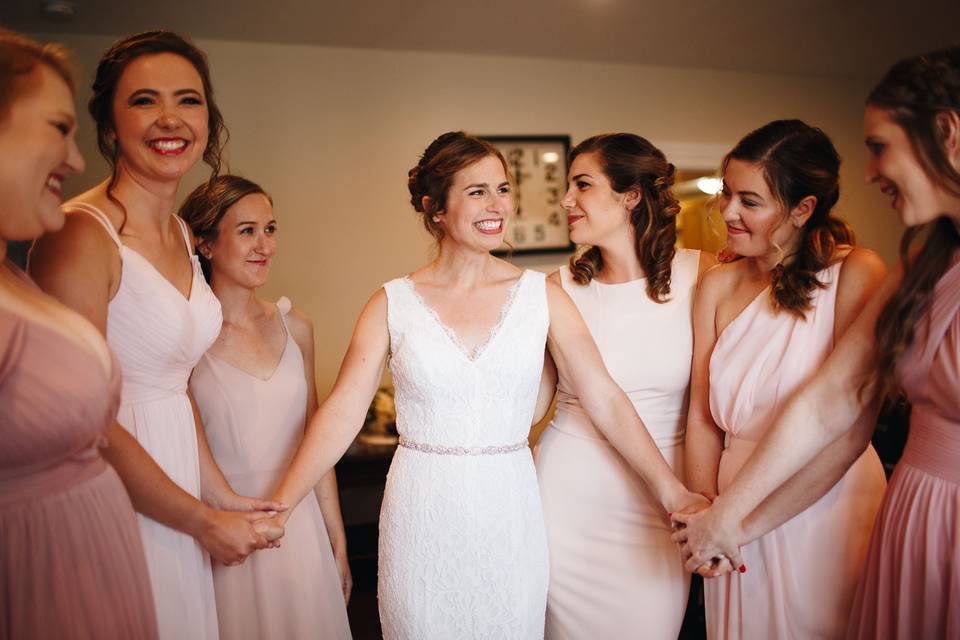 Bridesmaids with bride